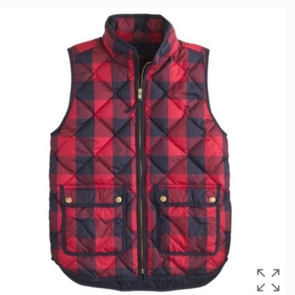 J. Crew Red and Navy Plaid Quilted Vest | XS - Picture 1 of 5